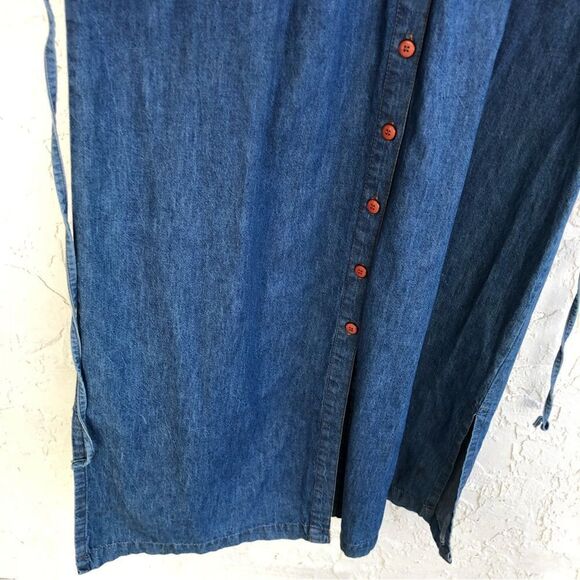 Vintage Western Blue Maxi Dress with Brown Accents - Picture 5 of 11